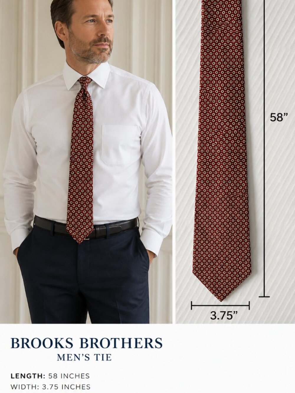 Brooks Basics Brooks Brothers Silk Tie Burgundy Geometric Made USA 58 x 3.75